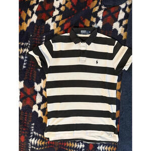 Vintage Polo Ralph Lauren Mens Black and White Striped Polo